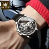 Horloges olevs luxe automatisch mechanisch horloge voor mannen skelet wijzerplaat lederen band waterdichte lichtgevende mode -zakenman polshorloge man