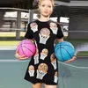 2024 Basketball cekin patchwork Bling Kobiety T-shirty O-Neck Prosta krótka sukienka Kobieta Shinny Casual Sportowe Tees Tops 240412