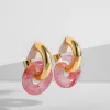 Clips Fashion Round Circel Natural Stone Crystal Bead Earrings Stainless Steel Gold Plated Ear Buckle Huggies Hoop Earring for Women
