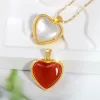 Halsband Szjinao 100% Real Gold 18K Natural Agate Necklace For Women Heart Pendant AU750 Pure Original Gold Jewelry With Certificate Sale