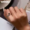 Cluster Anneaux Wostu 925 Sterling Silver Retro Devil Wing Open Ring pour les femmes Bijoux d'anniversaire Black Zircon