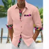 Camicie casual da uomo camicia di lino in lino sciolto color topelwwork manica lunga girare il collo delle hawaii tops streetwear per abiti maschili