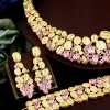 Halsketten Dreigraces 4pcs Luxus rosa lila Kubikzironie Nigerian Dubai Braut Hochzeitsfeier Halskette Schmuck Set für Frauen Braut T719