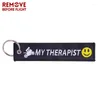 Keychains My Therapist Key Chains For Cars And Motorcycle Black Embroidery Ring Chain Motor Bikers Gifts Keychain Jewelry Llavero