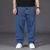 Jeans de tamanho grande masculino Spring Autumn Casual calça jeans direta e direta PLATA DE TAMANHA DE PERGAGEM LEGA VAGUA DE TRUSERA ELÁSTICA PARA FAT MAN 240421