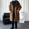 Mensgravrockar Autumn Japanese Style Rib Sleeve Long Coat Casual Hooded Jacket Löst plus storlek Vindbrytare bred midja fett 8xl drop dhz8c