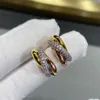 High-end Luxury carrtier Earring 925 Sterling Silver Card Home Three Rings with Diamond Earrings Plated 18K Gold Color