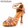 Tanzschuhe Wuxijiao Frauen lateinische Strasssteine weiche Bottom Salsa für tanzende Damen Sandalen Frauen Hochzeit Hight Heels 7.5c