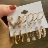 Orecchini Boho Big Circle Curing Orening Set per donne Colore oro Bohemia Vintage Pearl Square Earring Heart Orec Cancone Bowelry