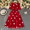 Urban Sexy sukienki Yuoomuoo Chic moda Polka Dot Print Sukienka 2023 NOWOŚĆ ELEGANT ELEGANT VINTAGE BANDAGE SLIM TALIST Big Swing Long Party Dressl404