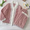 Frauen Nachtwäsche Jacquard Plüsch Winter Mädchen Pyjamas Prinzessin Stil süß und niedlich Spitze Strickjacke V-Ausschnitt Dicked Home Clothing Set