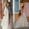 Gali Karten Beach A-Line Wedding Dresses Side Split Spaghetti Illusion Tulle Boho Wedding Gowns Sweep Train Pearls Backless Bohemian Bride