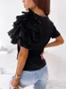 Mulheres Summer Ruffles de manga curta Camise