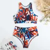 New Swimsuit Women's Solid Color Nylon Sports Vest Split High Waisted Swimsuit Women's