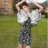 Summer Womens Clothing Buyer Shop Overized Ruffled Black White Lace Dress 1415