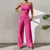 여성용 바지 Capris Womens 2 피스 의상 반바지 반바지 세트 2023 패션 스퀘어 넥 리넨 탱크 조끼 크롭 탑 넓은 다리 바지 일치하는 트랙 슈트 Y240422