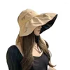 Berets Femmes Top vide Protection solaire Chapeau Summer le visage de la femme Couvrant Cap Pêcheur Piscus Imprimé Black Glue pliée