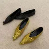 Casual Shoes Pointed Woven Flat Gold Soft Leather Double Wearing Heel Slippers Kvinnosula mångsidig singel