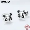 Örhängen wostu original märke 100% 925 sterling silver härlig panda studörhängen för kvinnor modesmycken gåva droppfartyg fie386