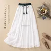 Ethnic Clothing 2024 Cotton Chinese Retro Slimming Spring Summer Gauzy Half Skirt Women Elastic Waist Lace-up Elegant Long Loose W340