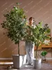Dekorativa blommor simulering grå vit eukalyptus grön växt falska träd potten inomhus vardagsrum och butiksfönster prydnad