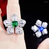 Cluster ringen Hoyon Royal Sapphire gekleurde sieradenring Luxe overdreven stijl Bloemvorm Verstelbaar S925 Zilverkleur