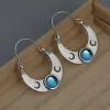 Boucles d'oreilles artisans bohèques fabriquent des boucles d'oreilles de lune semi-circulaires avec des incrustations de pierre de lune, des boucles d'oreilles rétro pour femmes