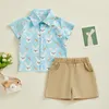 Ensembles de vêtements Focusnorm 0-4y pour les enfants pour enfants garçons de Pâques tenues de bouton à manches courtes Short de poche