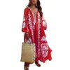 Casual jurken vrouwen losse fit jurk Boheemse stijl maxi met v nek kwast details flowy a-line zoom bloemenprint voor zomervakantie