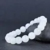 Brins authentique bracelet de jade blanc naturel homme hommes hommes rond jades perles de pierre bracelets perlés élastiques fin bijoux accessoires