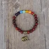 Pulseras de encanto hechas a mano Mujeres vintage originales cuentas de madera Elefante Mala Chakra Bracelet Yoga Healing Seven Strand