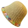 Berets Crochet Bucket Hat With Flower Decals Spring Floppy For Adult Teen Knitted Sun