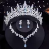 Halsband Royal Queen Opal Tiara Bride smyckesuppsättningar för kvinnor halsband örhängen set med Crown prom bröllop bruddräkt tillbehör