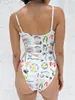 Women's Swimwear Women Monokini Swimsuit Food Print Deep V-Neck Bathing Suit Slim Fit Sling Bodysuit Beachwear