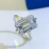 Rings SpringLady 925 Sterling Silver 8*12MM Emerald Cut Lab Sapphire High Carbon Diamonds Gemstone Wedding Ring Fine Jewelry