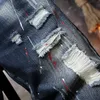 Mens Graffiti Ripped Short Jeans Summer Fashion Casual Slim Big Hole Retro Style Denim Shorts Male Brand Clothes 240409