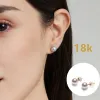 Pendientes Au750 Pure Gold Ear Studs for Women Gifts Exquisito Joyería original Real 18K Gold 78 mm Pendientes de moda de perlas naturales EC1033