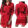 Sexig bröllopsklänning Kvinnor Korta satin Bride Robe Lace Silk Kimono Bathrobe Summer Bridesmaid Nattkläder plus storlek Peignoi