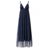 Casual Dresses Amanda Glitter Dark Blue Prom Dress ELEGANT V-HECK PARTY SEXY SIDA SPART Evening Shiny Ball Gown