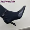 Boots Black Haute Couture Ladies Pointed Toe High Mid Tube Elastic Stiletto Heel Fashion Patent Leather Stitching Shoes