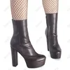 Botas rontic eleglish damies inverno tornozelo estável salto grossa redonda boutique preto tapas de festa marrom escuro nos EUA 5-20