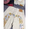 High End Fushen Big M Xiangyun Embroidered Apricot Jeans For Men's Large Size Loose Straight Tube With Chinese Style Casual Pants 491873