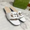 Designer Women Sandals Flat Slippers Denim Rubber Interlocking G Slides Beach Script Embroidered Canvas Summer Fall Mules Outdoor Waterproof