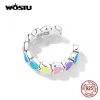 أقراط Wostu Real 925 Sterling Silver Rainbow Heart Cuff Monoear for Women Fashion Clotful Ear Clip Fine Allmatch Jewelry 1 قطعة