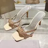Slippers Summer Square Toe Thin High Heel Crystal Femmes Luxury Luxury Decon Sandales Sandales Sexy Sexy Party Dress 2024
