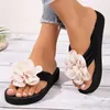 Flower Pearl Flip Flops for Women 2023 Summer Platform Clip Toe toe Slippers Woman Casual Slipon Wedge Sandals Plus Size 43 240420