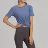 Ll yoga camicia corta a maniche corte veloce a secco traspirante t-shirt coltivato da donna che corre il giubbotto per estate elasticità all'aperto elastico a ghiottoncini abbinati