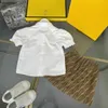 New Princess dress girls tracksuits baby clothes Size 90-150 CM Folded lace short sleeved shirt and hot diamond skirt 24April