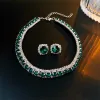 목걸이 Drejew Inlaid Green Crystal Necklaces Stud Earrings Set Women Luxury Necklace 및 Earring Party 용.