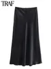 TRAF Women Fashion 2024 Spring Satin Texture Bow Decoration Vintage Chic Female High Waist H Line Long Skirts Mujer 240408